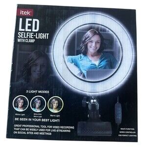 Itek LED Selfie Ring Light w/ Clamp 3 Light Modes Professional Wired Controller